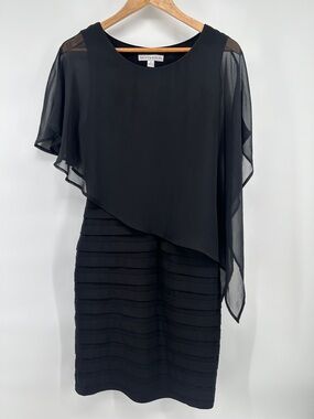 Aa Studio Black Asymmetrical Chiffon Overlay Dress Women's Size 8 Cocktail